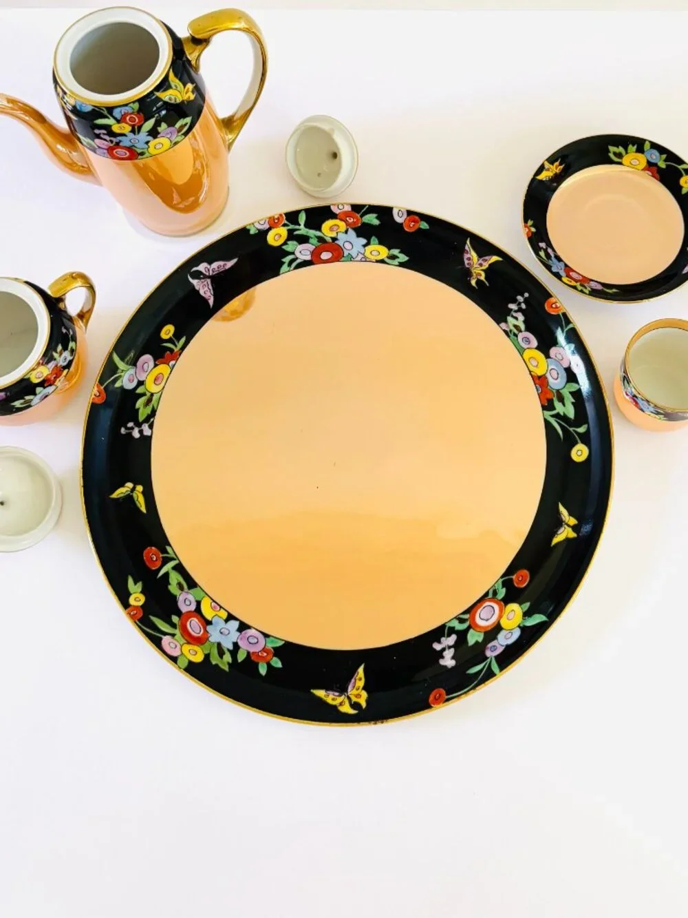 Noritake M Vintage Japan Lusterware  Floral Butterfly 7 Pieces Coffee Set